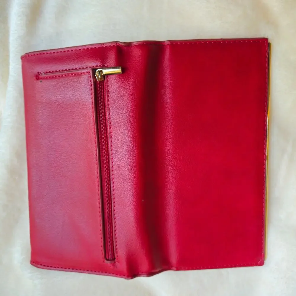 Kate & Alex Red Wallet Clutch Gold Tone Hardware Zip Coin Pocket